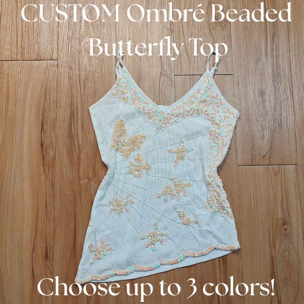 Y2K CUSTOM Ombre Beaded Butterfly Fairy Top
